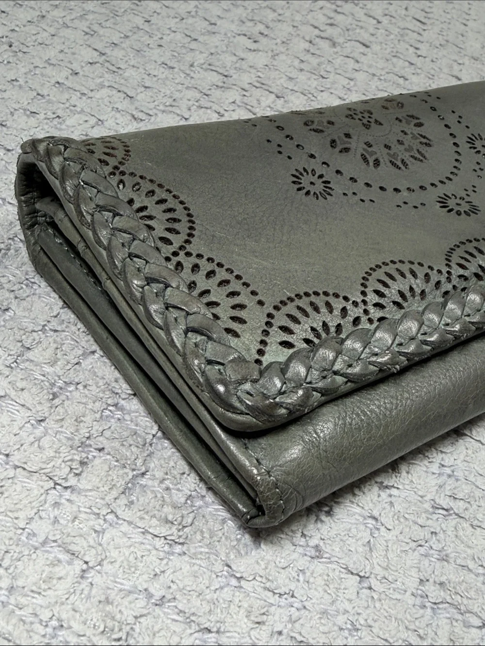 Vintage Leather Embellished Leather Wallet Green Mandala Braided